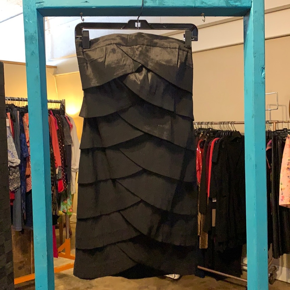 Strapless black cocktail dress